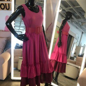 Colour block Layer Hem Belted Dress